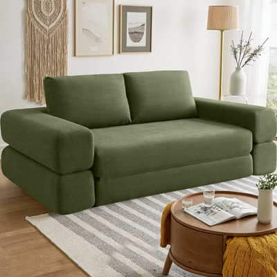 81" Convertible Sofa Bed, 3-in-1 Folding Floor Couch, Boneless Corduroy Sleeper Loveseat with Mattress & Pillows, No Assembly, High-Density Foam for Living Room, Bedroom