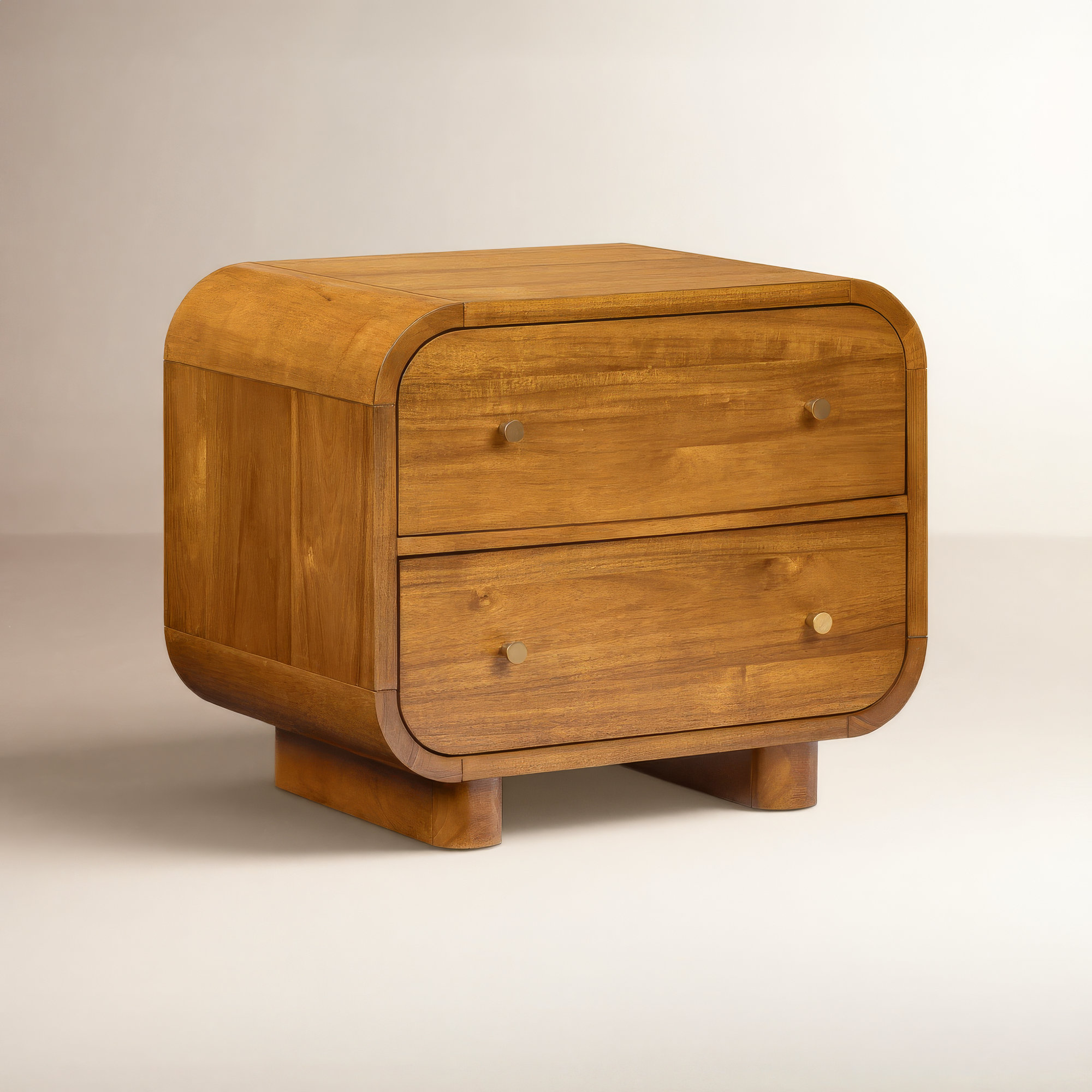Oslo Wood Nightstand with Brass Handles, Light Brown