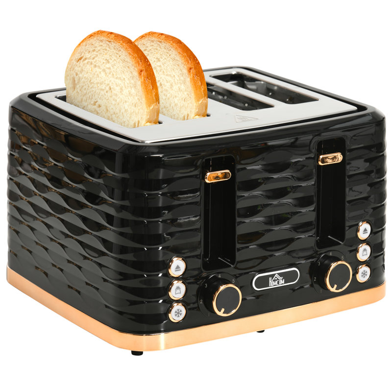 HOMCOM Toaster with 4 Slot 7 Browning Levels 1600W Ripple, Black