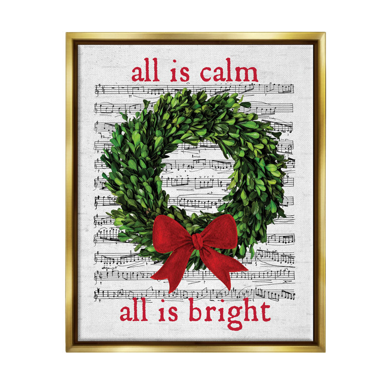 " All Is Calm Christmas Song " by Lettered And Lined, 31" H x 25" W x 1.7" D, Metallic Gold Floater Frame