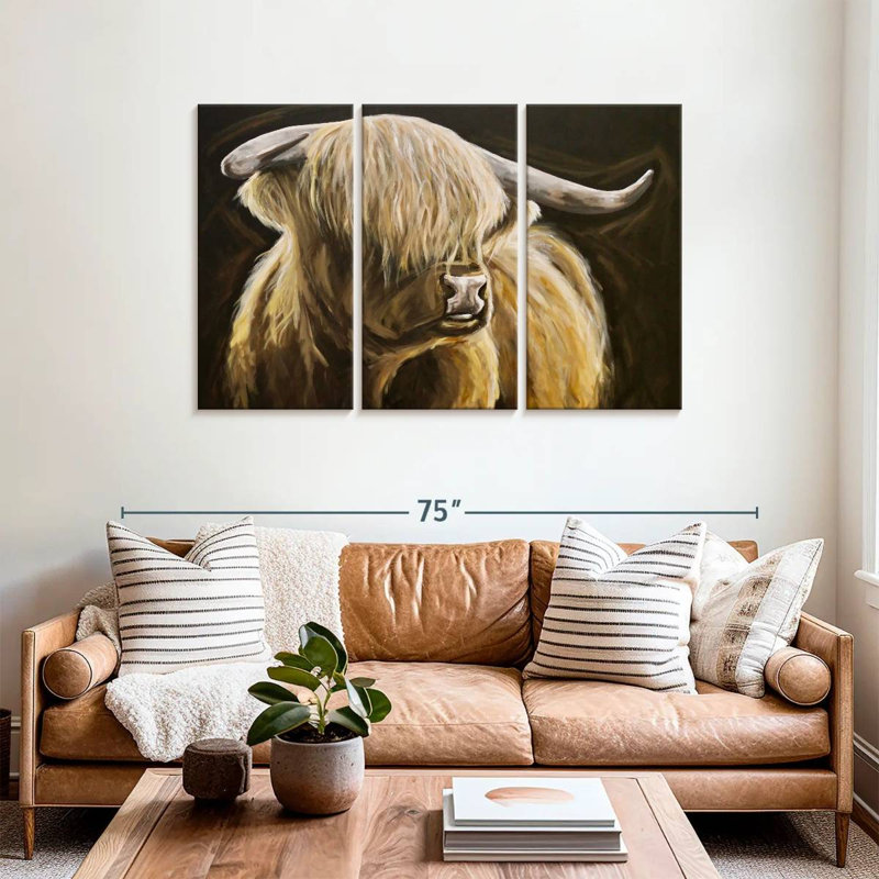 Brampt Highland Cow sur fond noir I, H 36 po x l 57 po