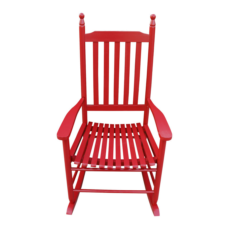 Wooden Porch Rocker Chair, Rose Red Hue - Crafted With Solid Hardwood For Strength Suited Balcony And Cozy Wide Seat Armrest Robust Slatted Back Rest Security Easy Assembly Package Hardware Can Bear