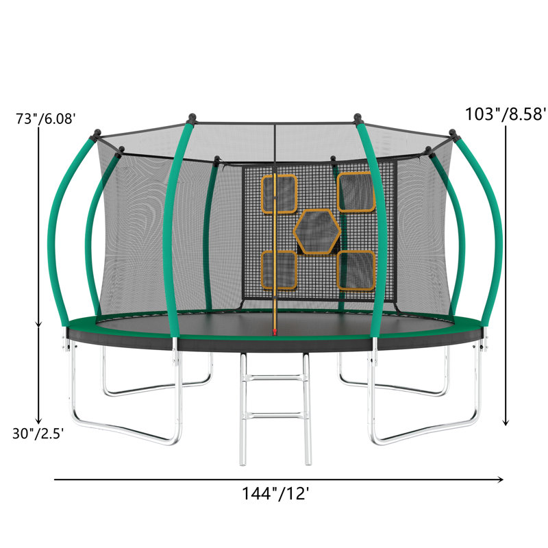 Trampoline de jardin rond 12 'avec enceinte sécuritaire, Vert / noir