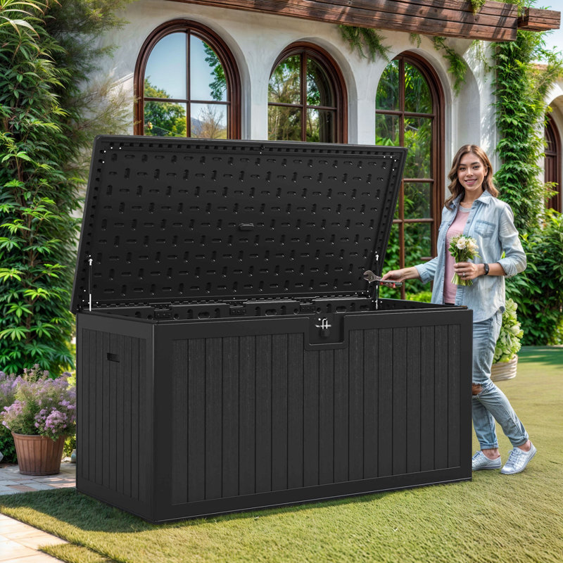 Edrosie Inc 63'' W 230 Gallons Water Resistant Resin Lockable Deck Box, Black
