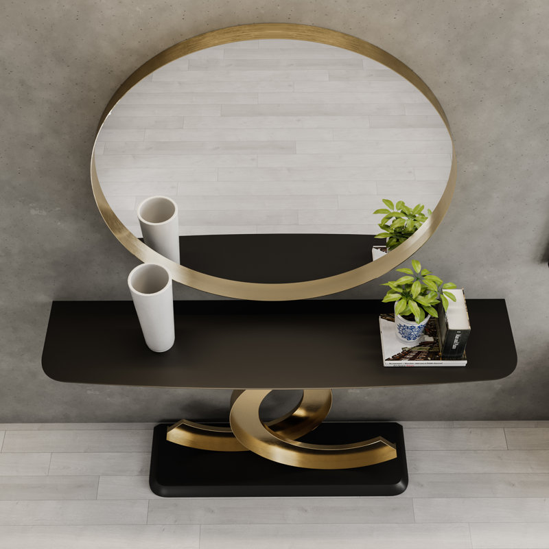 Console Table, 31.5" H x 70.87" W x 13.78" D, Black/Gold