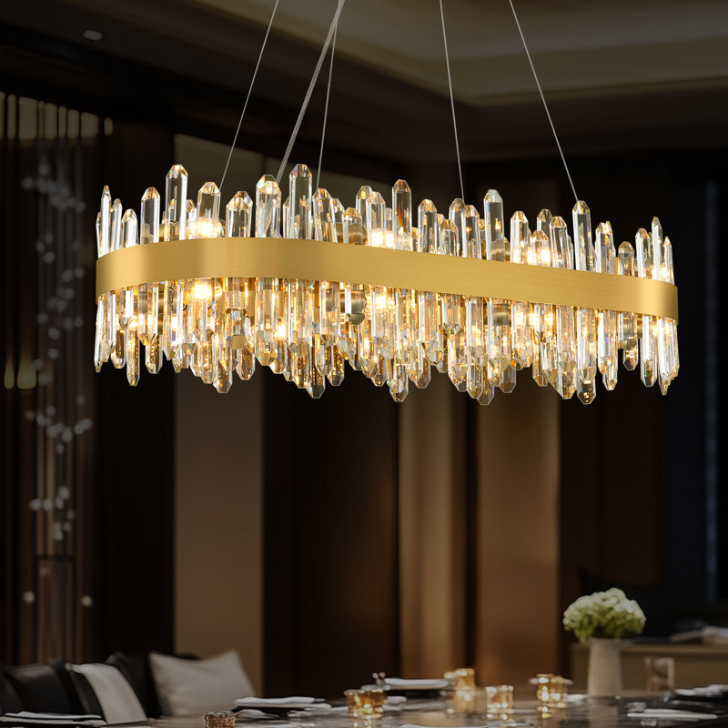 Stith 16/20 - Light Dimmable Modern Kitchen Island Rectangle Chandelier With Crystal Accents, 16 Lights