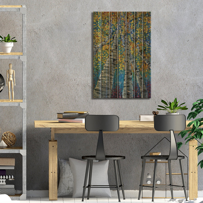"Etolin Painted Whimsy Aspen Trees On Wood" par Olena, impression, H 40 po x l 26 po x P 1,5 po
