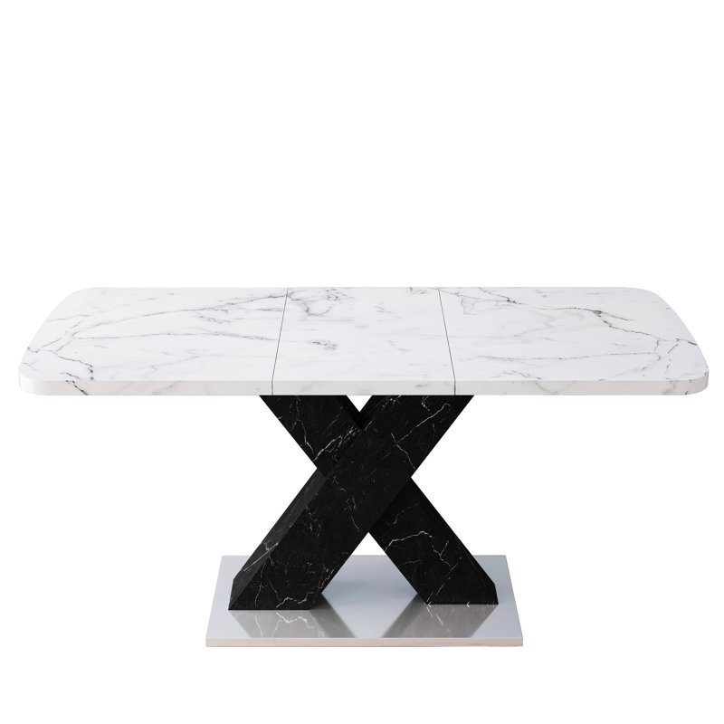 Table de salle à manger Gamiel, Marbre blanc / noir, Marble