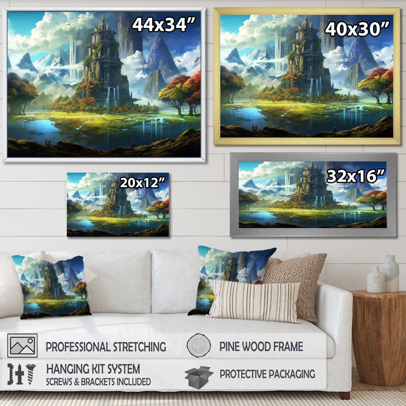 «Fairytale Castle III», reproduction sur toile, H 16 po x l 32 po x P 1 po, Cadre flottant doré