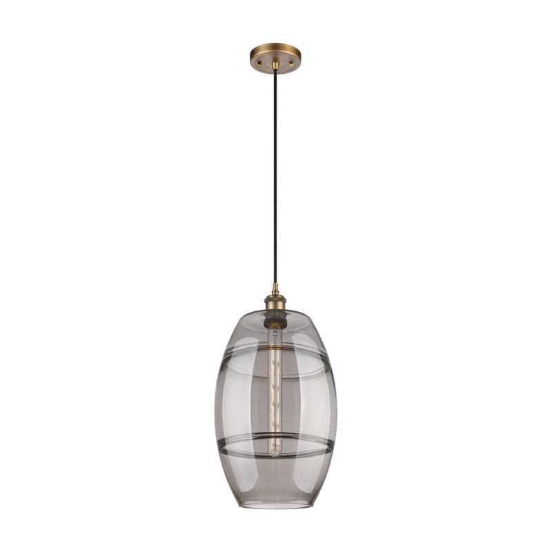 Luminaire suspendu à 1 lumière Ballston Bettylou, H 18,5 po x l 10 po x P 10 po, Gris fumée clair, Laiton brossé