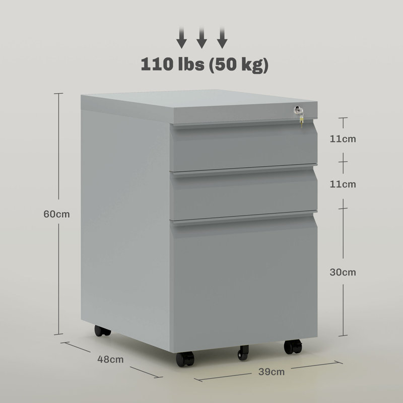  3 Drawer File Cabinet, Lockable Metal Filling Cabinet, White, Grey