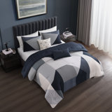 Geo Fusion Comforter Set Modern & Contemporary Cotton Sateen Patchwork Comforter Set