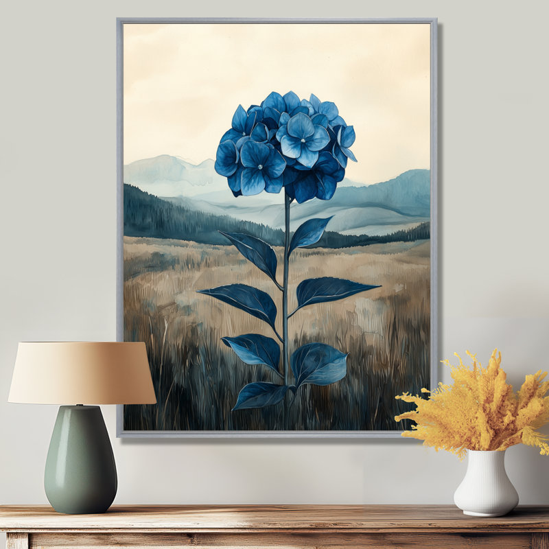 «Minimalisme hortensia dans un champ monochrome», impression sur toile, Argent argent, H 40 po x l 30 po