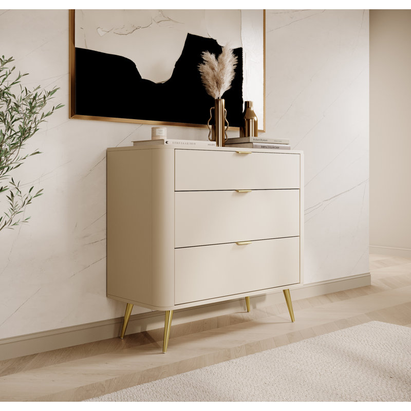 Oval Sideboard With Six Drawers Beige, 83.6cm H x 92.4cm W x 38cm D 