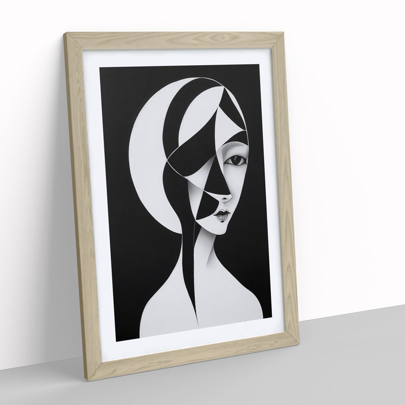 Monochrome Abstract Woman - Wall Art, 34cm H x 25cm W x 2cm D, Oak Framed