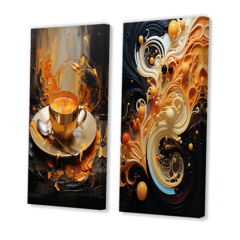 Abstrait «Aromes Coffee Dream» - ensemble de salon mural café et thé, H 32 po x l 33 po, Toile tendue