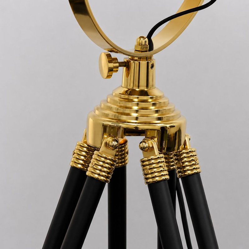  Lampe trépied industrielle avec projecteur réglable en acier, Or