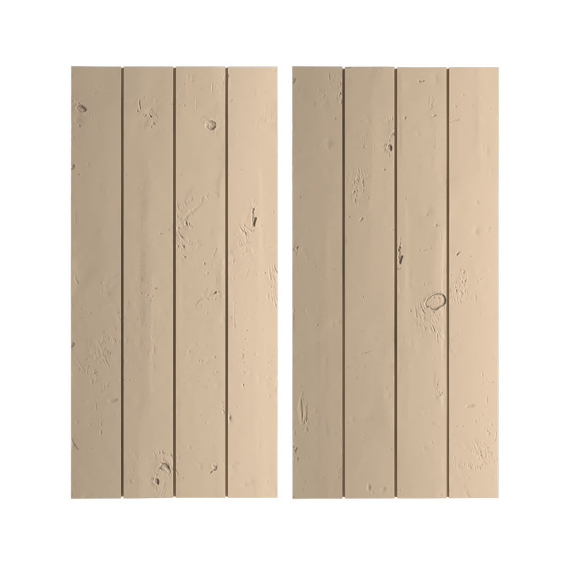 Volets rustiques à quatre planches en faux bois, H 50 po x l 22 po x P 1 po, Texture de pin noueux / brun clair apprêté, 22"