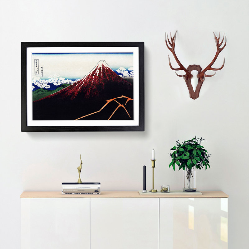 Sanka Hakuu by Katsushika Hokusai - Picture Frame Painting Print, 35cm H x 50cm W x 2cm D, Black