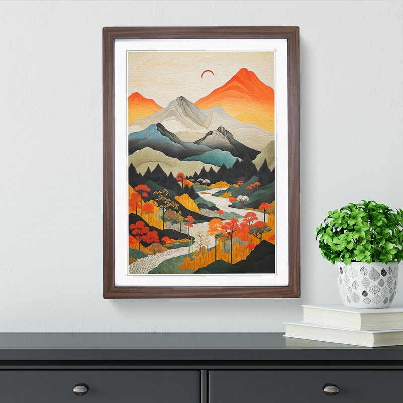 Japanese Mountains Constructivism No.2 - Framed Print, 46cm H x 34cm W x 2cm D, Walnut Framed