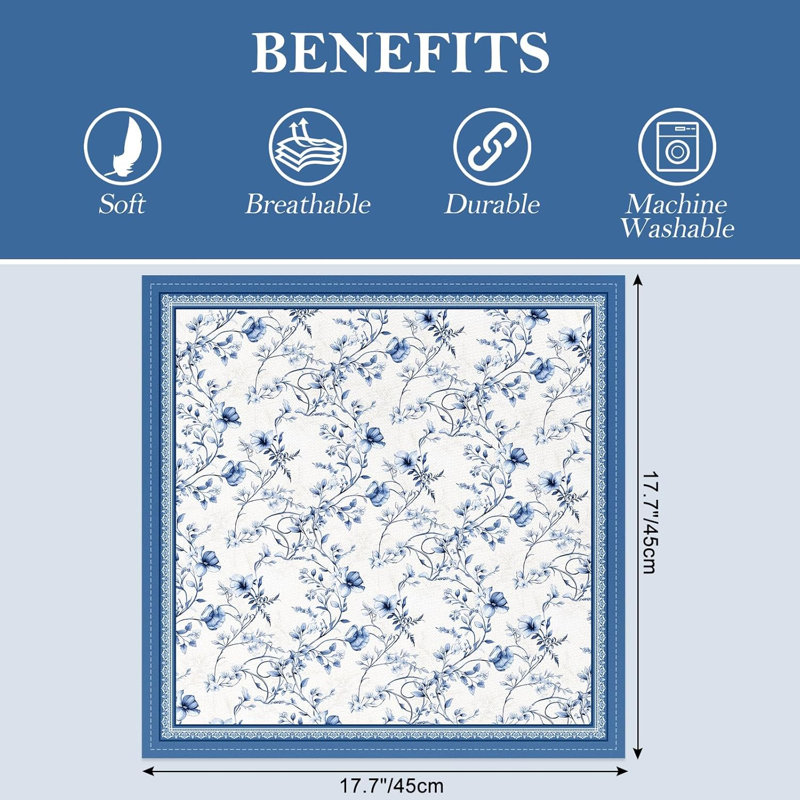 Serviette 100% coton à imprimé floral aquarelle Blue Rose