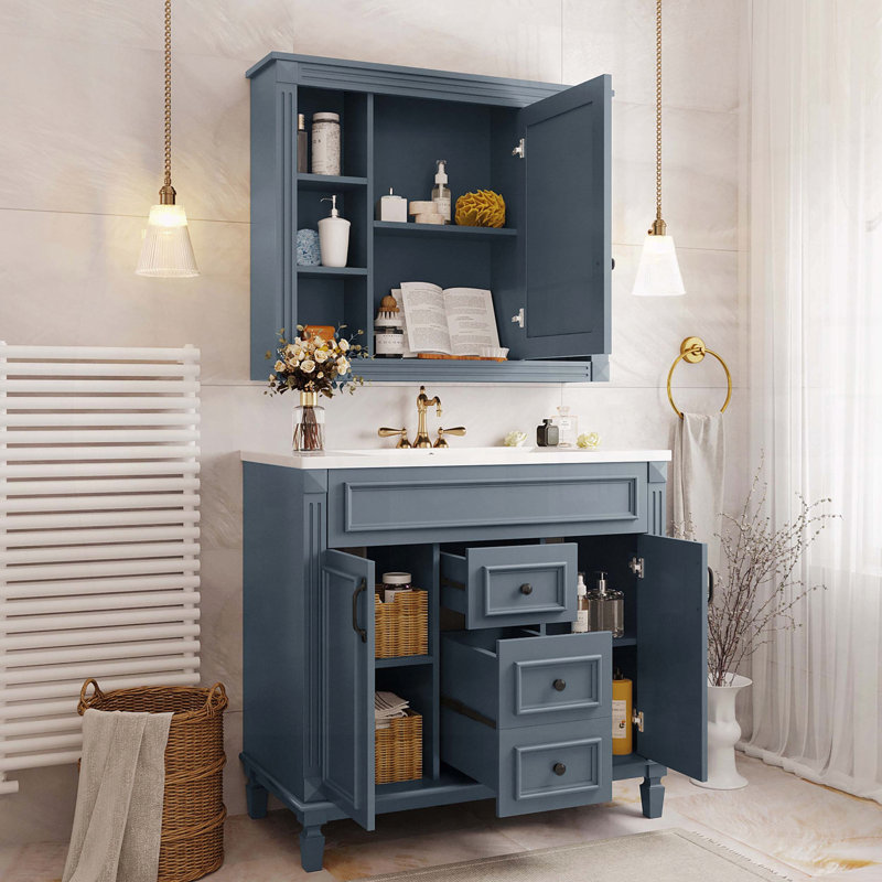 Ensemble de meuble-lavabo 36 po avec armoire à miroir et 2 portes à fermeture douce, Blue