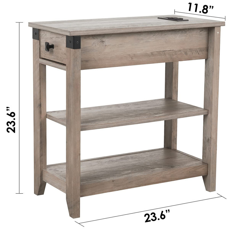Ensemble de 2 tables de bout avec station de charge et rangement, Gris