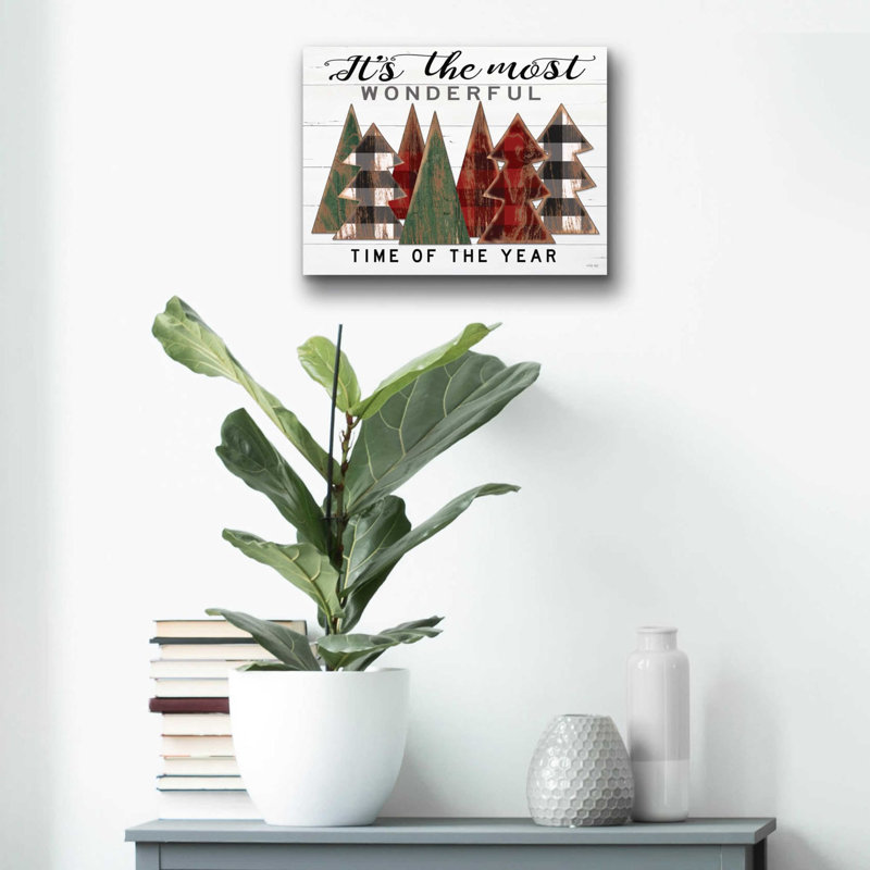 «It's the Most Wonderful Time Plaid Trees» par Cindy Jacobs, art mural en verre acrylique, H 12 po x l 16 po x P 0,13 po