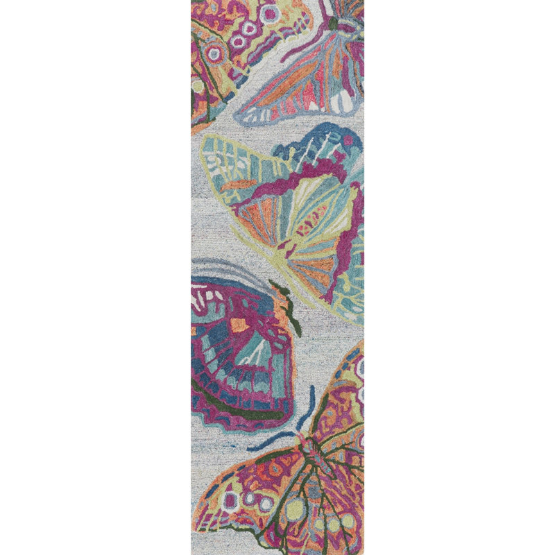 Flutter Butterfly Hand-Tufted Recycled Polyester Indoor/Outdoor Accent Rug, Runner 2'6" x 8'