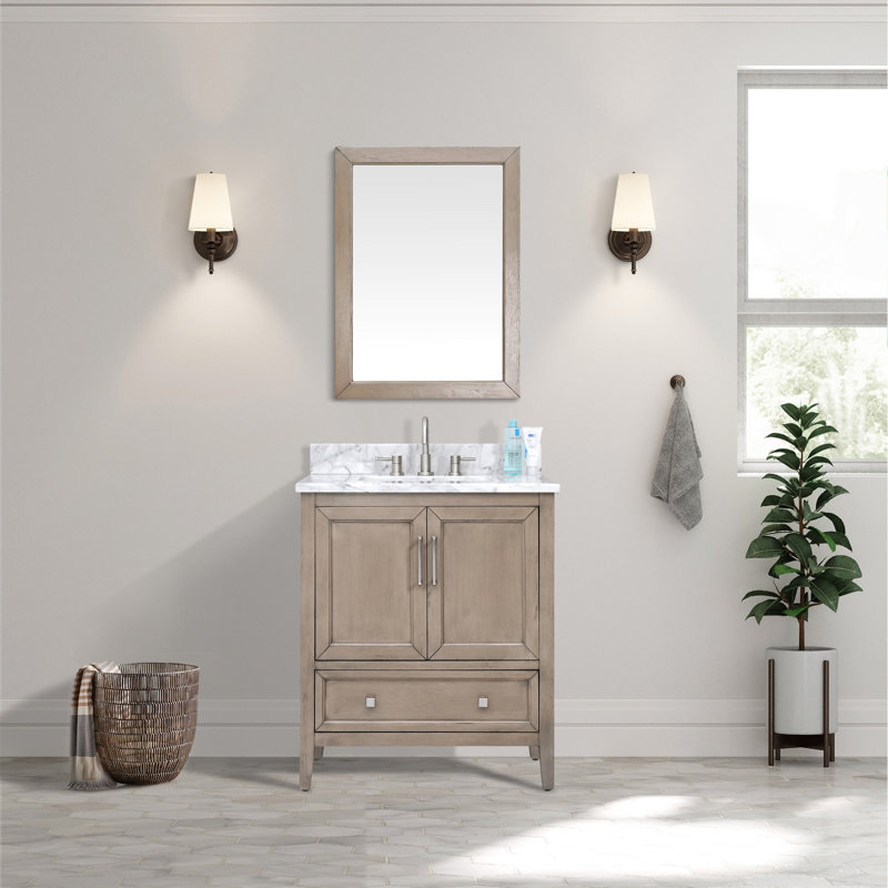 Everette 30'' W Single Bathroom Vanity Base, Gray Oak