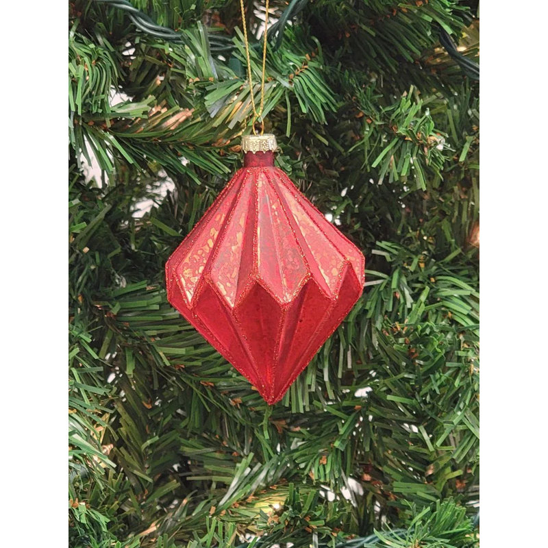  Ornement de Noël en verre rouge en forme de losange F07M7-21-LH76-24116