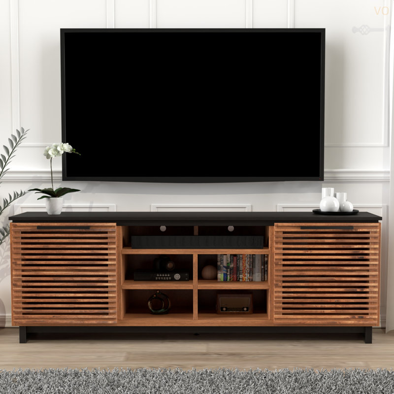 Meuble télé 85 po pour téléviseur de 95 po ou moins, sans assemblage requis, noir avec finition bourbon