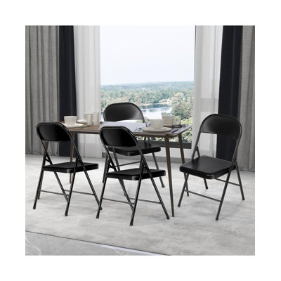 Ensemble de 4 chaises pliantes noires en métal d'une capacité de 450 lb | Structure en acier durable, maison / fête / bureau