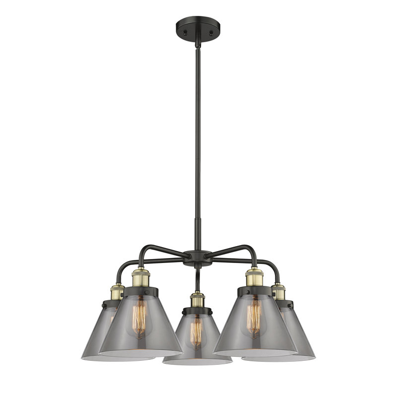 Lustre suspendu 5 lumières Cone, Plaqué couleur fumée, Laiton antique noir