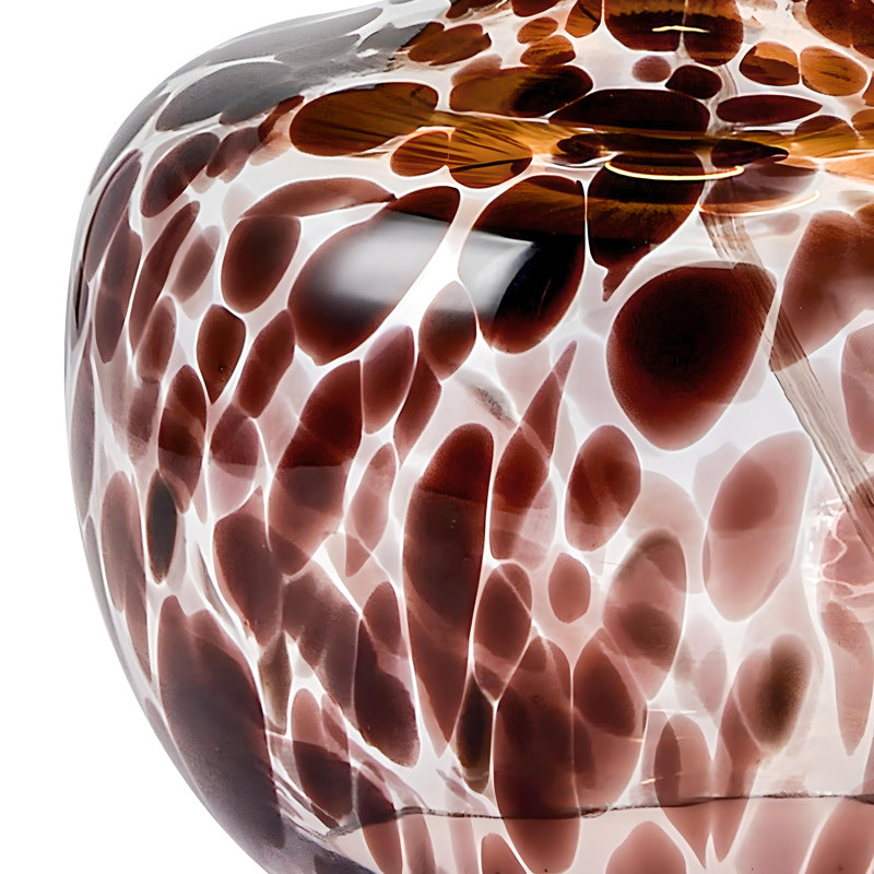 15’’ Handcrafted Leopard-Print Glass Table Lamp with Natural Raffia Shade