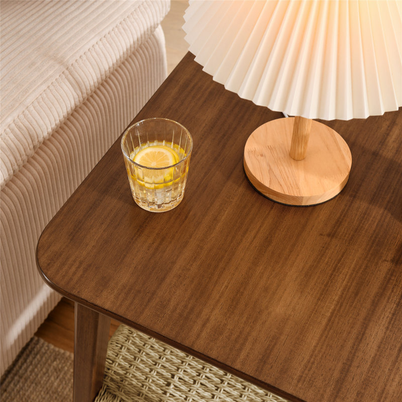 Quantico Rectangular Outdoor Side Table with Woven Shelf, Bedside Tables, Small Side Table