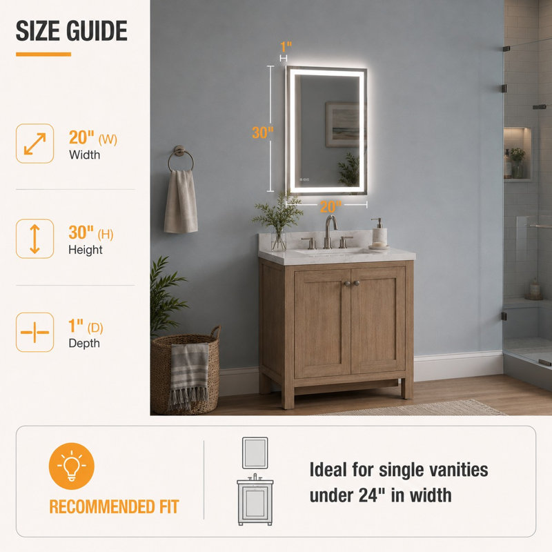 Iris 20 in. W x 30 in. H Rectangular Frameless LED Wall Bathroom Vanity Mirror in Silver, 30" x 20"