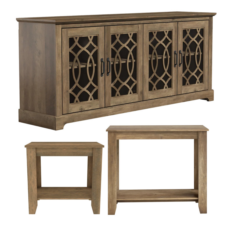 Weddel Basilico Transitional Coordinated 3 Piece Living Room Set, Knotty Oak