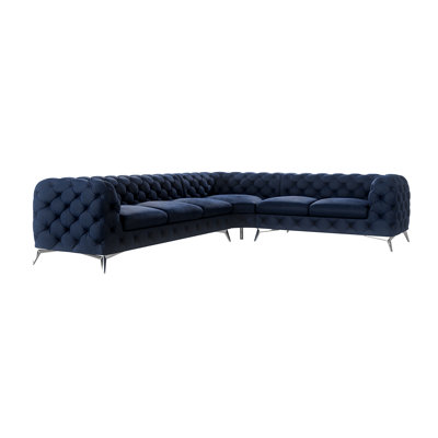 Chesterfield Corner Sofa L-Shape Bixby with Silver Metal Legs