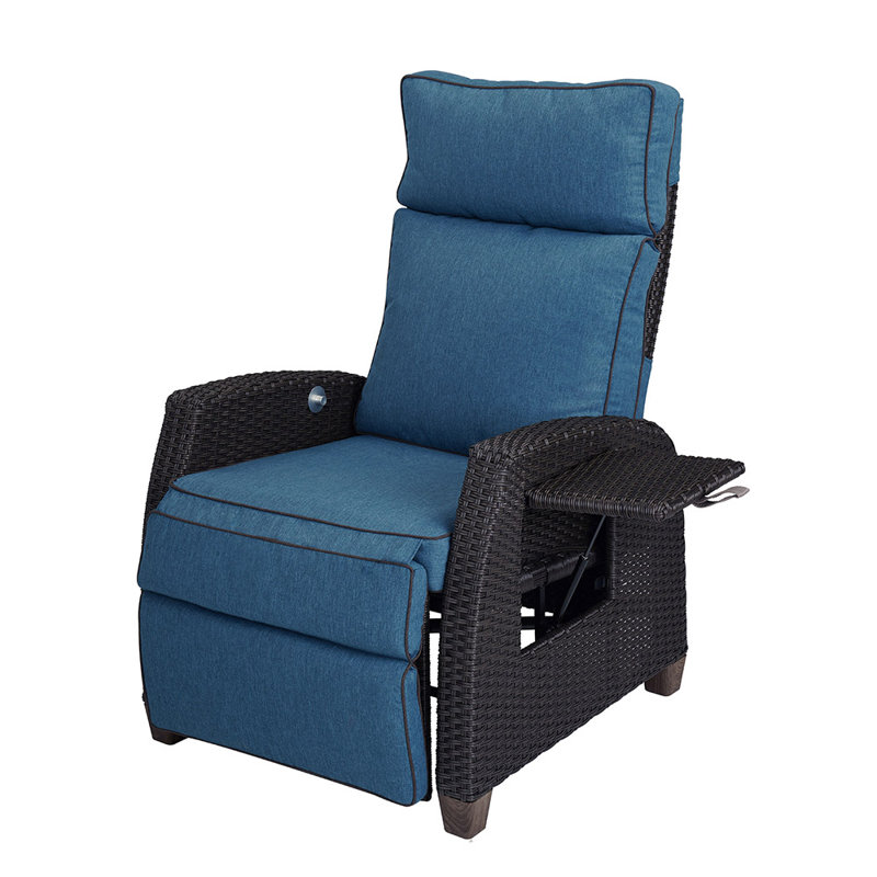 Garden Wicker Recliner Chair, Air Pump Adjustable Backrest Up to 150 Degree with Cushions, Grey, Dark Brown