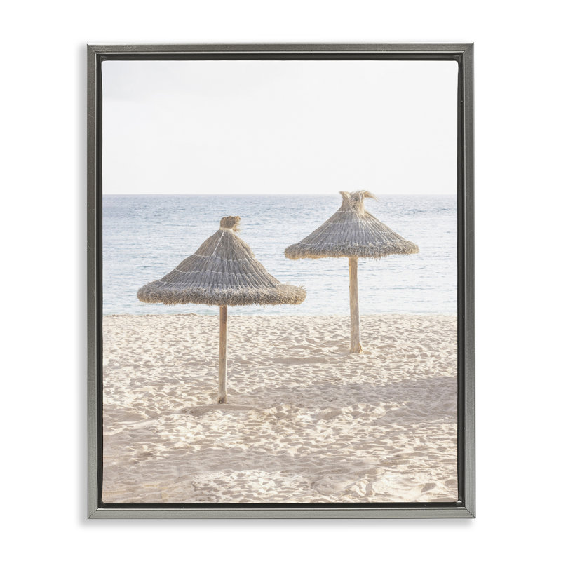 Parasols en paille sur un cadre flottant de plage, design par Sissi et Seb, H 21 po x l 17 po, Cadre flottant gris lustré