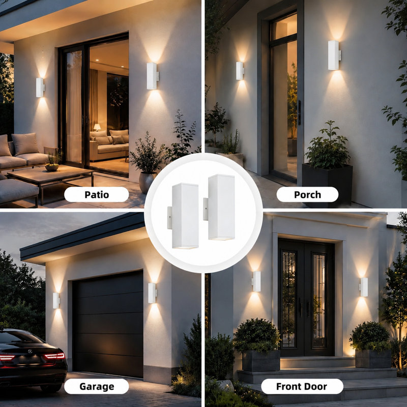 2-Pack Modern Outdoor Wall Lantern, LED Square Up Down Outdoor Wall Light, Aluminum Outdoor Armed Sconce, White