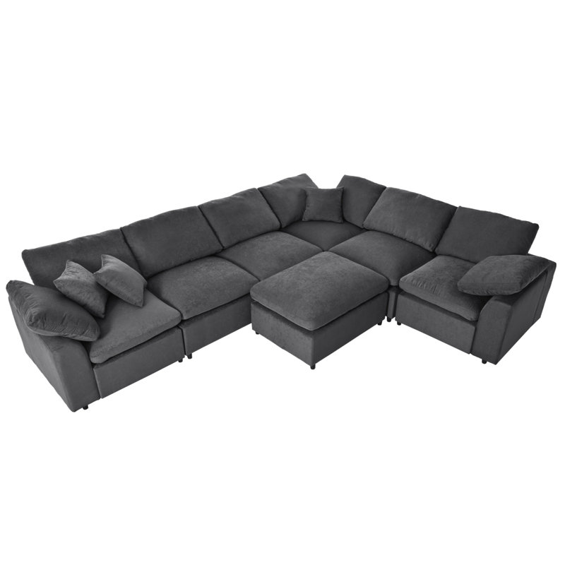 Oversized Modular Sectional Sofa With Ottoman L Shaped Corner Sectional, Gray Polyester