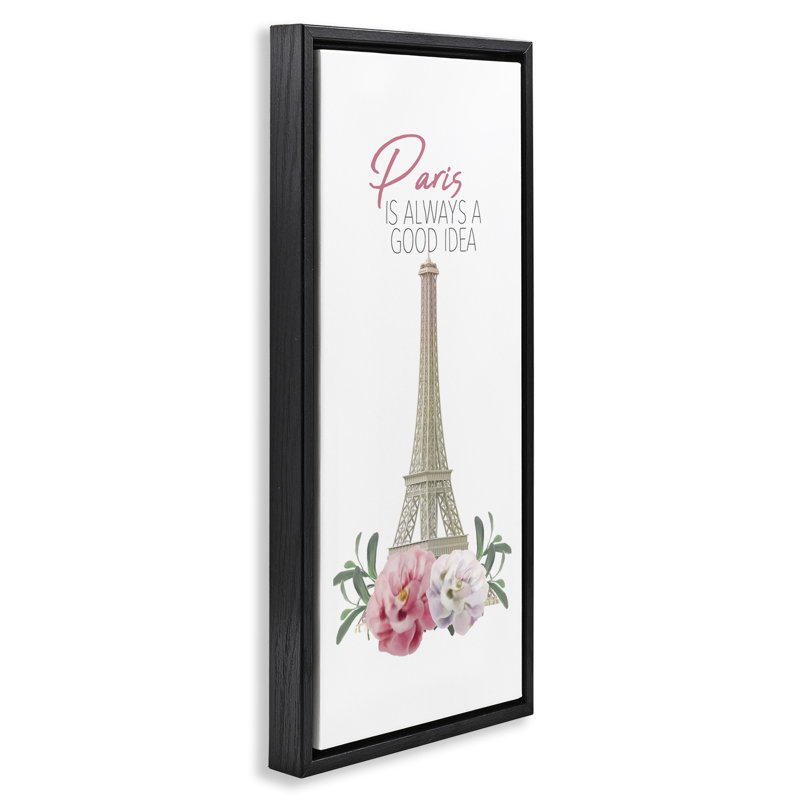 "Paris, bonne idée", tour Eiffel, encadrée par Kim Allen, Cadre flottant noir de jais, H 25 po x l 11 po