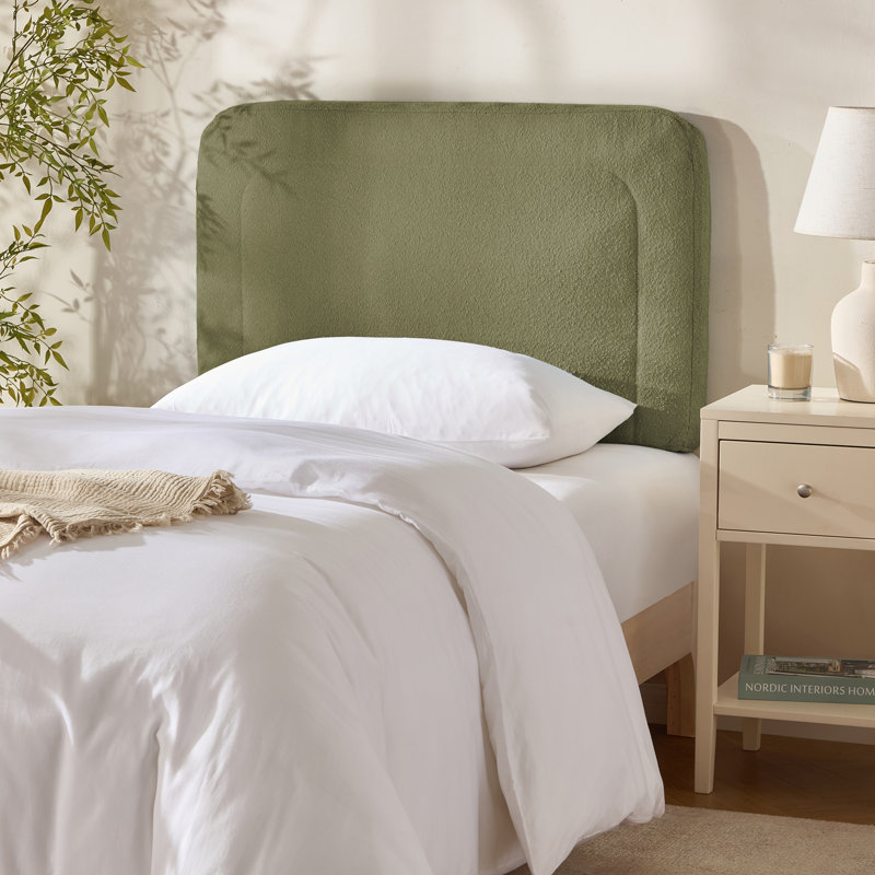 Chastelyne Upholstered Easy Assemble Wall Mounted Headboard, Full, Olive Green