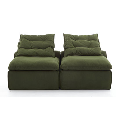 [NOUVEAU!] Canapé modulaire sans accoudoirs à deux places de 66 pouces, combinaison de bricolage flexible, canapé rembourré en velours côtelé de polyester avec cou et coussins lombaires, vert