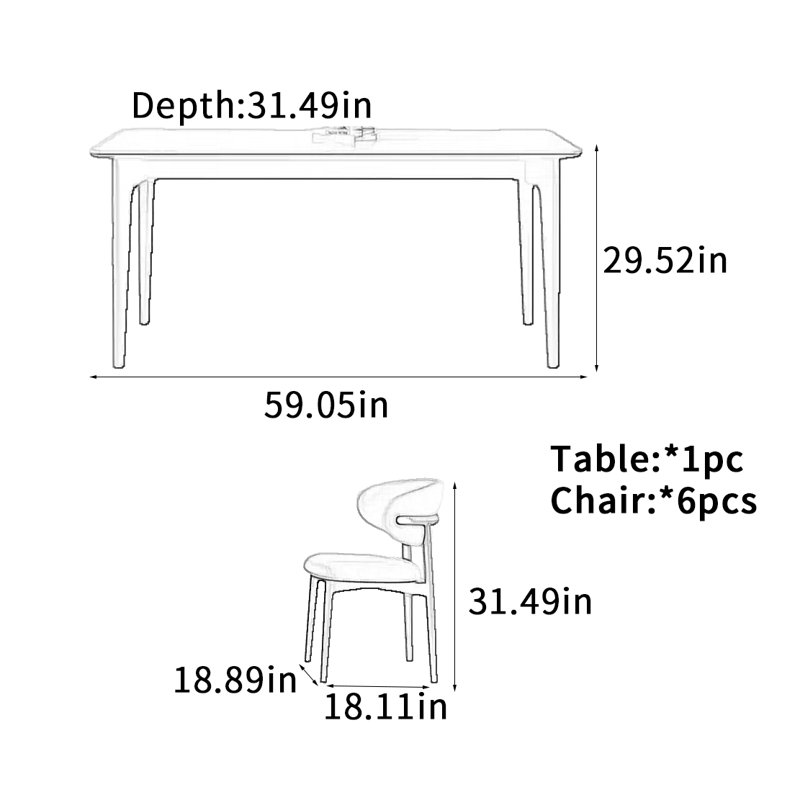 Table de salle à manger Rock, H 29,52 po x L 59,05 po x l 31,49 po