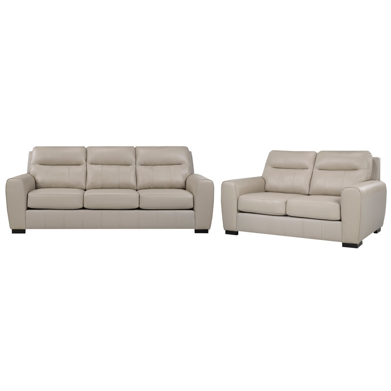 Barton Leather Sofa & Loveseat Set, Taupe