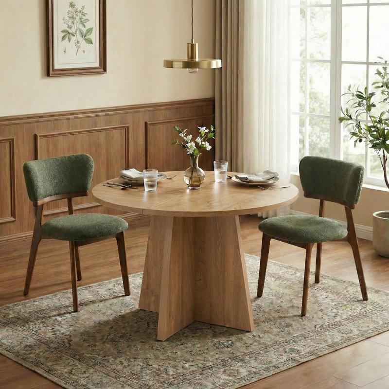 Ensemble de table de salle à manger moderne avec chaises H 32,1 po Rohun, Marron clair, Vert