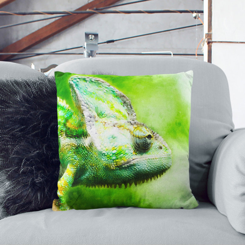 Chameleon Lizard Vol.1 Painting Square Throw Cushion, 40cm H x 40cm W x 15cm D, Black